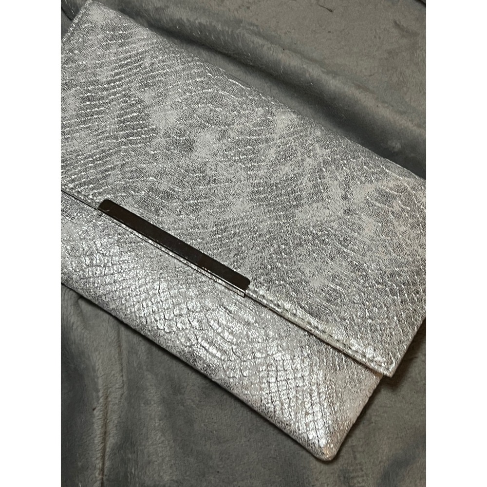 Sasha Silver Snakeskin Embossed Clutch Chain Purse Evening Bag NWT Glam Y2K
